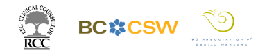 RCC logo, BCCSW logo, BC Association of Social Workers logo